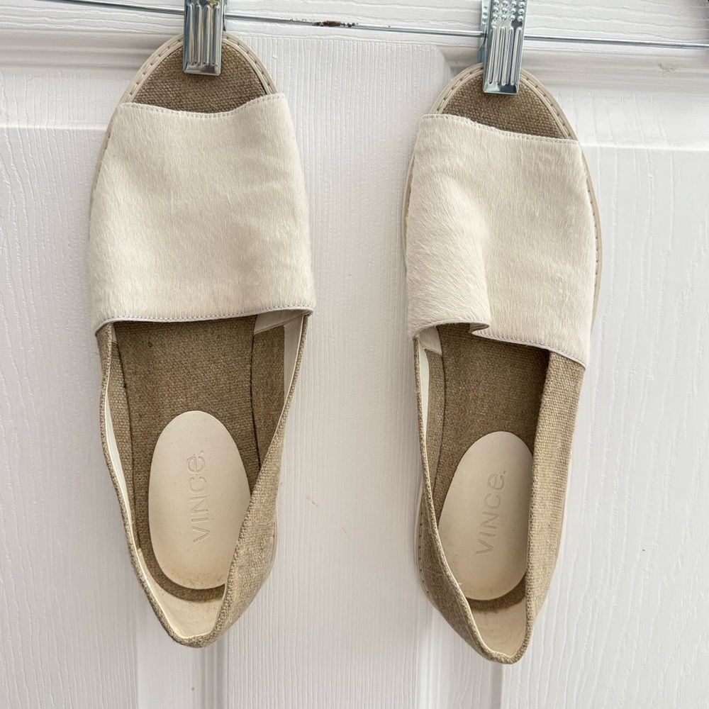 Vince Women's Italian calfskin Cream/white espadril Slip-On Shoes size 9.5